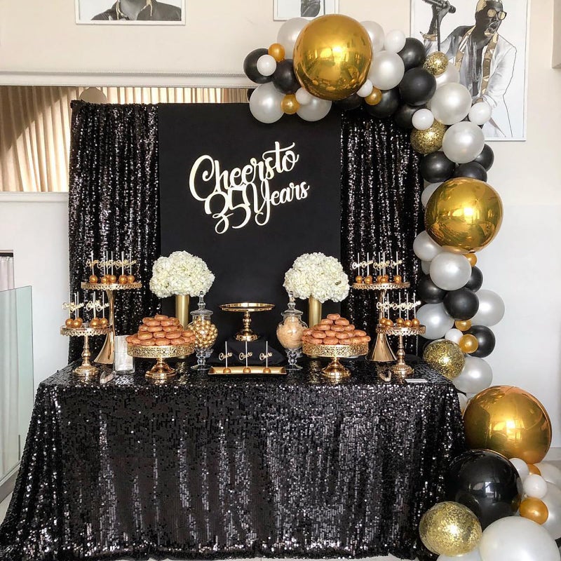 QueenDream Black Sequin Backdrop 2 Panels 2FTx8FT Halloween Backdrop Curtains Party Decorations Birthday Wedding Photo Backdrop - Image 3